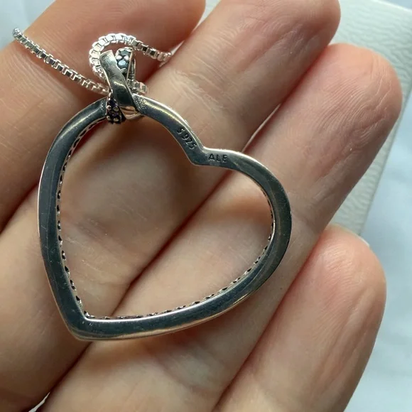 New! RETIRED Pandora charm Heart Necklace Multicolor Gems with chain - Picture 6 of 8